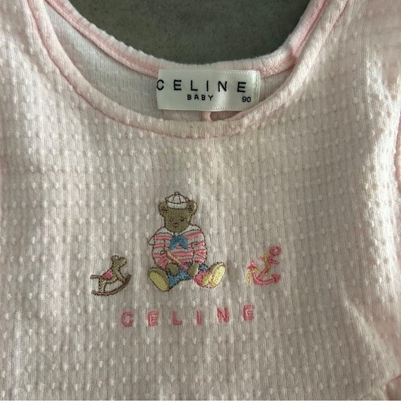 Authentic Celine Baby Pink Romper with Embroidered Bear - Picture 3 of 4
